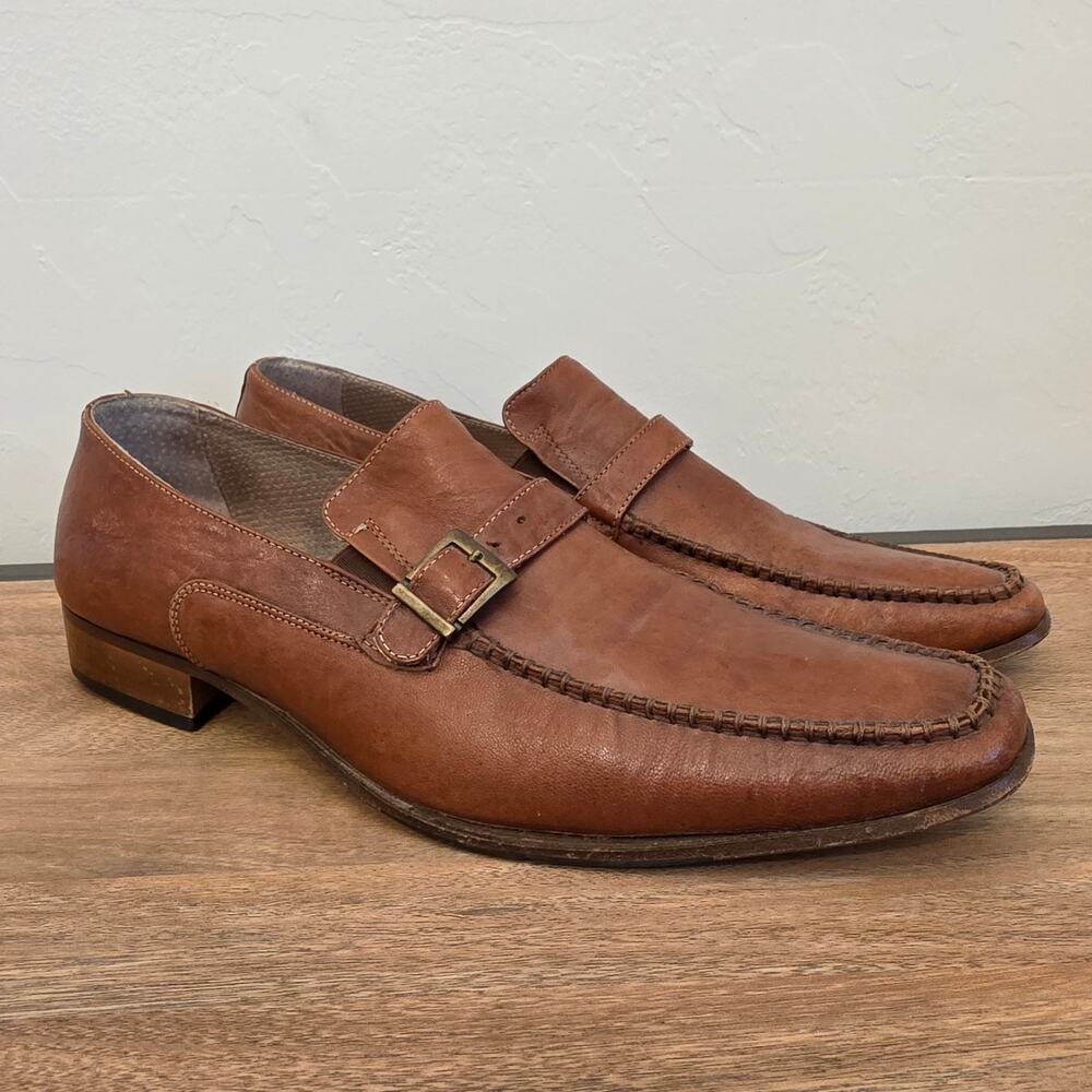 Maldini Monk Strap Loafers Mens 43 Brown Leather Made In Italy Buckle Dress